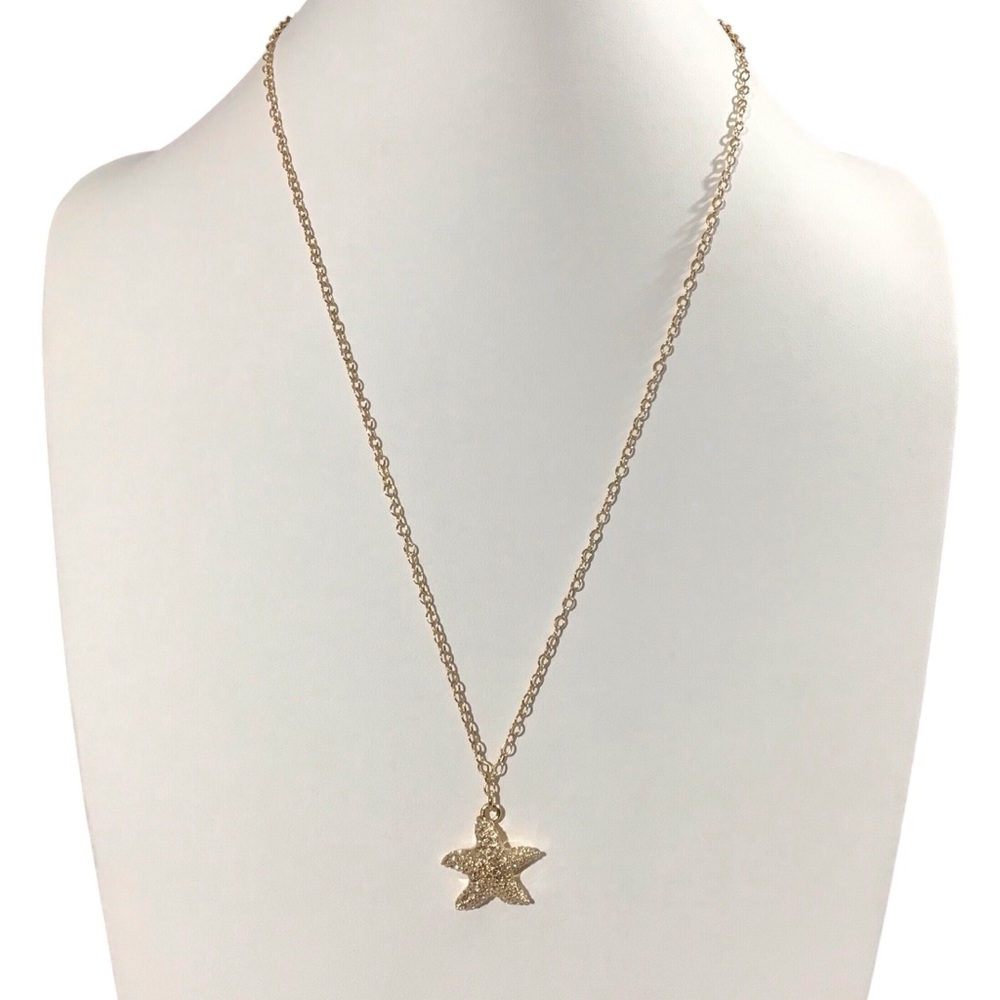 J. Crew Starfish Puff Necklace Coastal Gold Tone Chain Faux Gems Fashion Jewelry